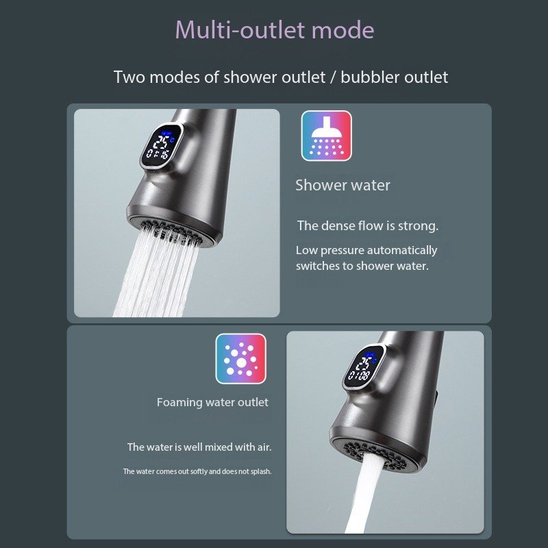 Modern Digital Kitchen Faucet Pull-Out Sink Tap Single Valve Certified Cold Water Tap Single Hole Cupc Certified Kitchen Mixer