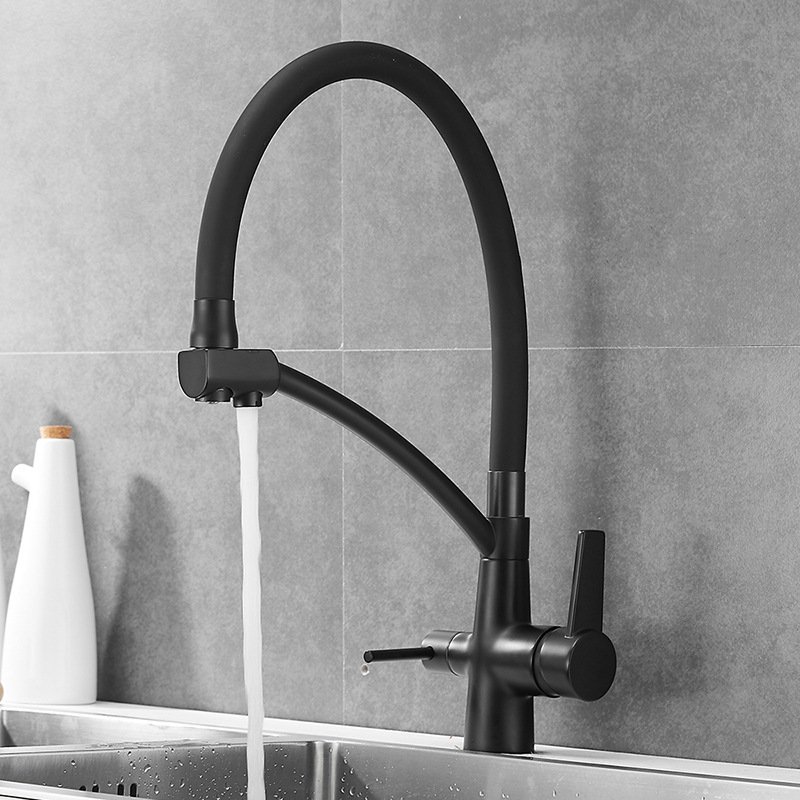 Bolei 3 Way Water Filtered Matte Black Brass Kitchen Faucet with Pull Down Spray and Water Purifier