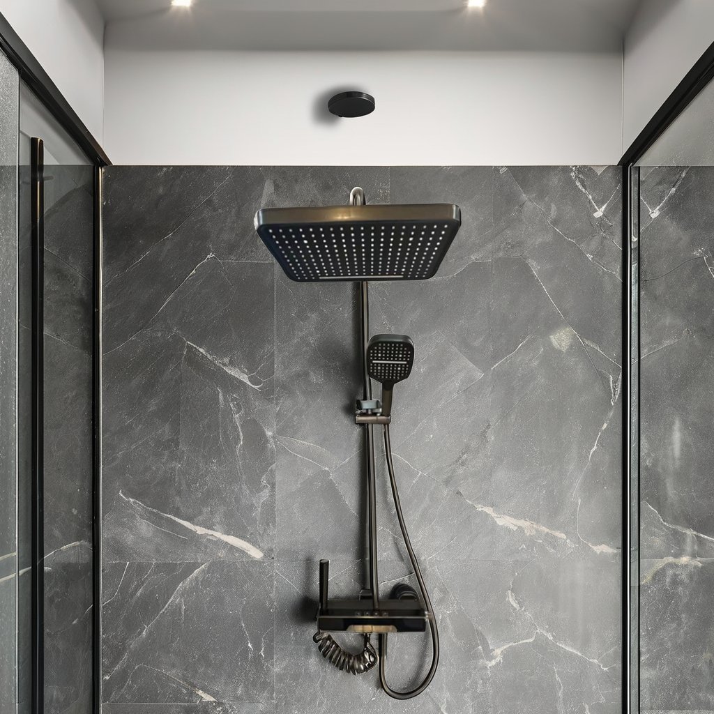 Hotel Household Refined Copper Digital Display round Shower Pressurized Shower with Rain Spray and Ceramic Valve Core