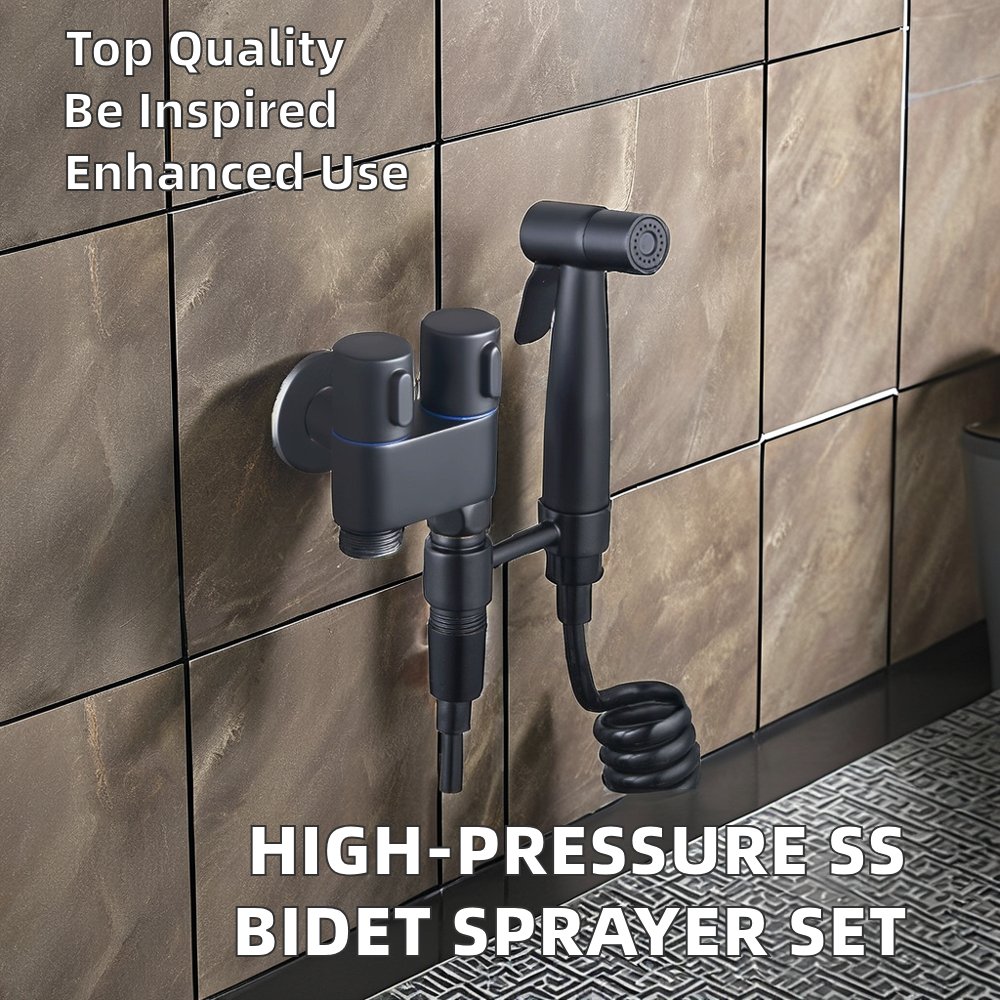Modern Stainless Steel Double Outlet High-Pressure Wall-Mounted Bidet Toilet Sprayer Set Handheld Bidet Faucet Accessories