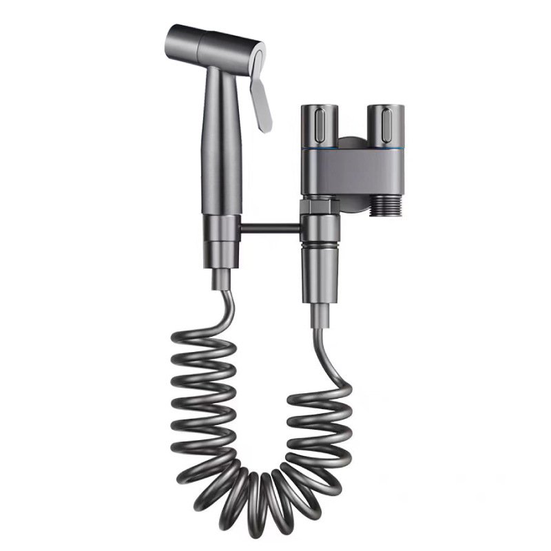 Modern Stainless Steel Double Outlet High-Pressure Wall-Mounted Bidet Toilet Sprayer Set Handheld Bidet Faucet Accessories