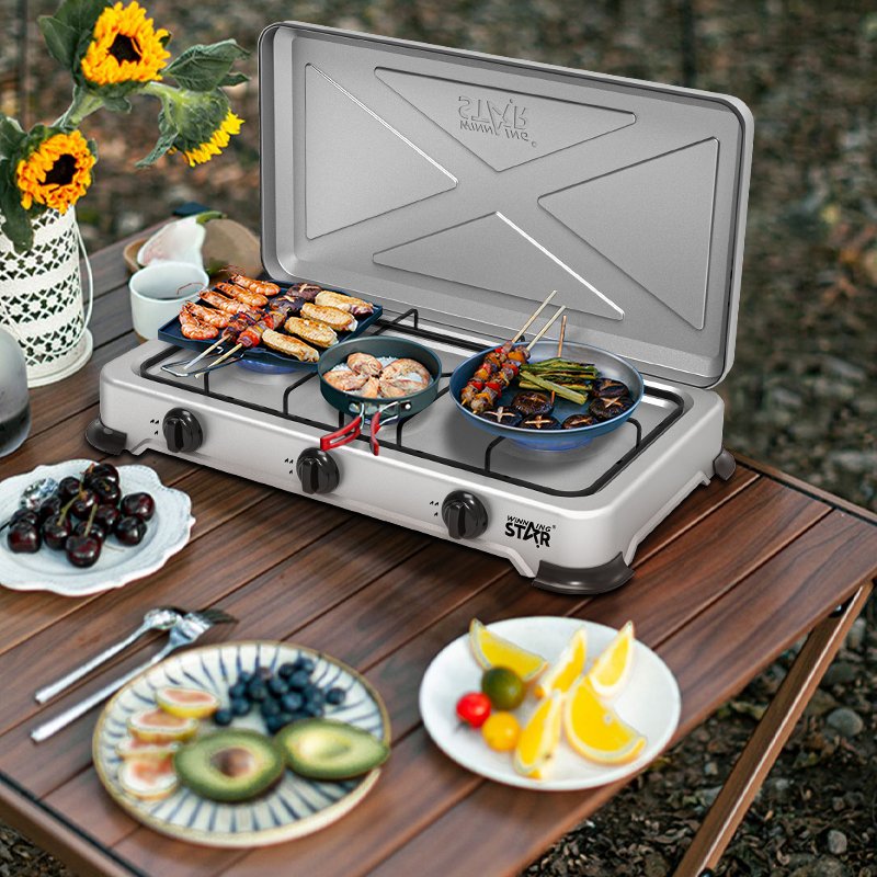WINNING STAR ST-9658 Outdoor Camping 4 Burner Portable Black Burner Kitchen Gas Hob Cast Iron Gas Hob Cooking Range