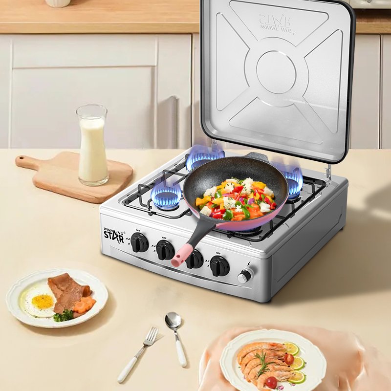 WINNING STAR ST-9658 Outdoor Camping 4 Burner Portable Black Burner Kitchen Gas Hob Cast Iron Gas Hob Cooking Range
