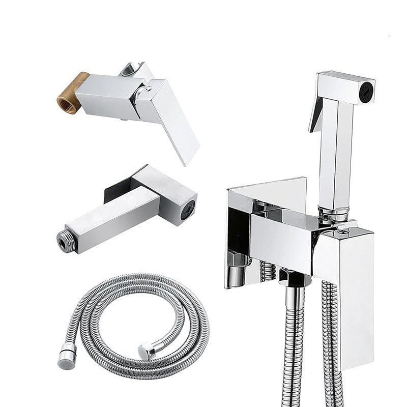 Brass toilet flushing spray gun concealed cold and hot single hole square women's washer toilet bathroom cleaning water gun
