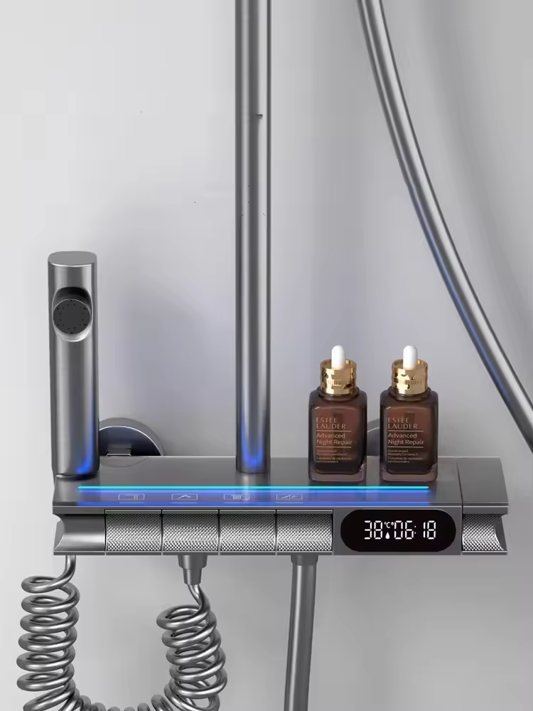 Luxury Single-Handle Wall Mounted Thermostatic Smart Digital Brass Rain Shower Set Ceramic Valve Jet Massage Spray Bathrooms