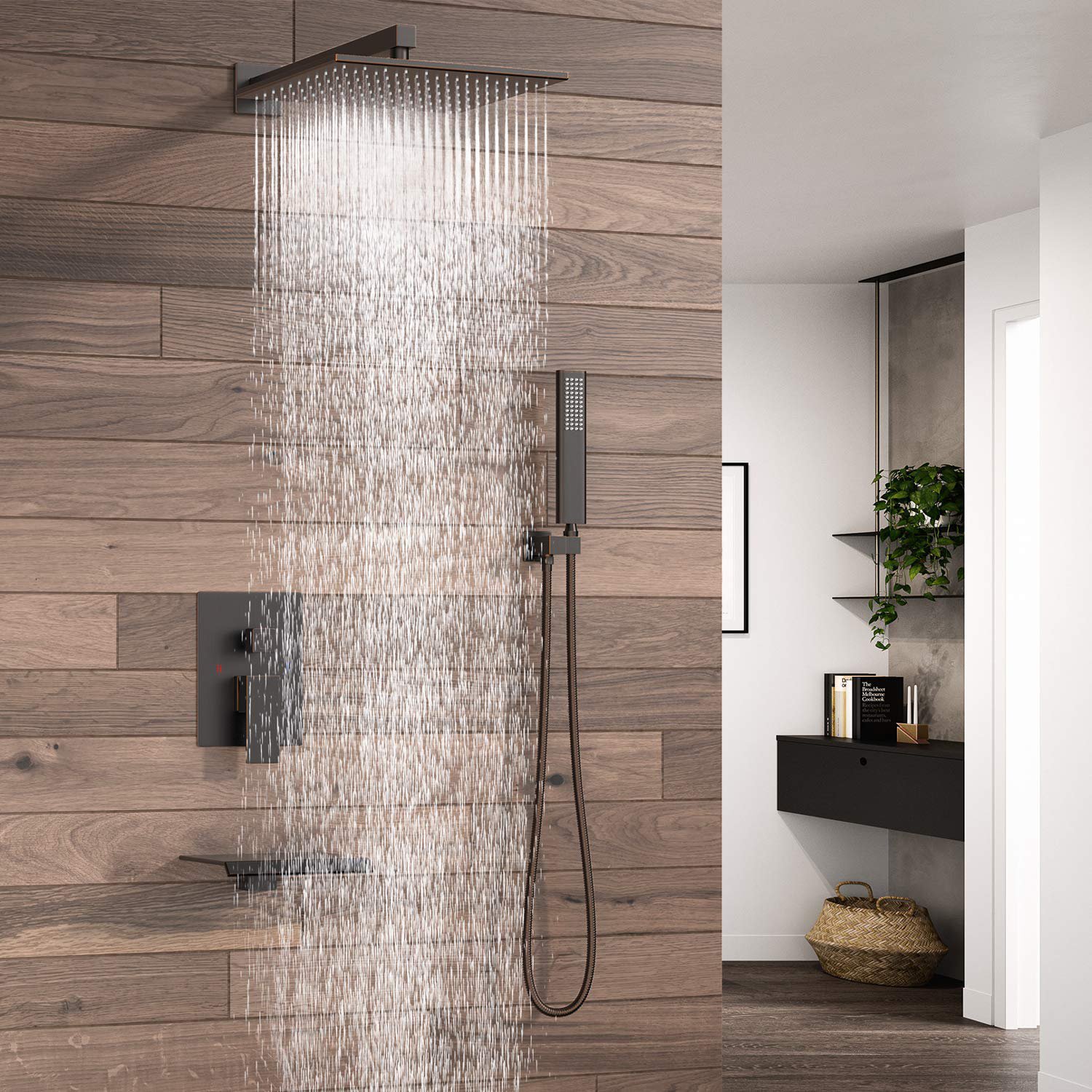 12 Inches High Pressure Rain Shower With Handheld Spray Oil Rubbed Bronze Contain Shower Valve And Trim Kit