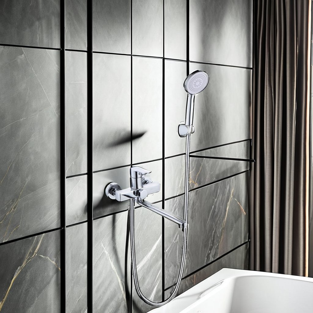 LULUMOM Zinc Wall Mounted Bathtub Faucet Thermostatic Showerhead for Bathroom with Rain and Massage Adjustable Spray Patterns