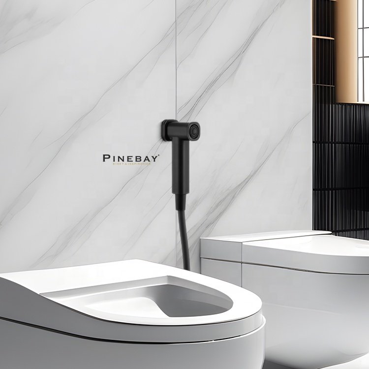 PINEBAY Hot Selling ABS Black Square Handheld Bidet Sprayer Set Bathroom Toilet Faucet Spray Woman Water Toilet Shattaf Set
