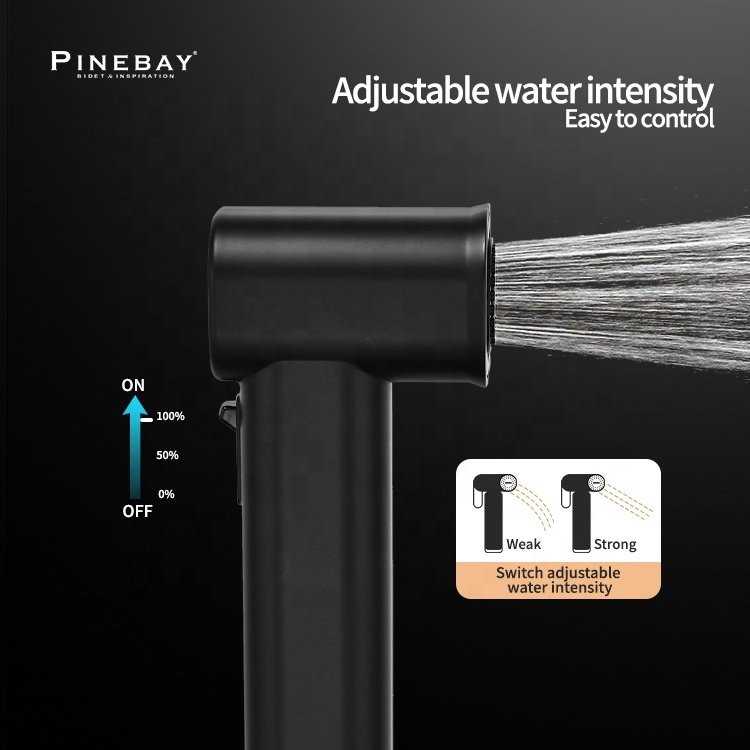 PINEBAY Hot Selling ABS Black Square Handheld Bidet Sprayer Set Bathroom Toilet Faucet Spray Woman Water Toilet Shattaf Set