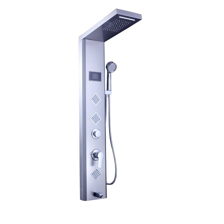 Stainless Steel Wall System Chrome Finish Brushed Brass Valve Core Soft Massage Modes Ceramic Single Handle LED Shower Panel