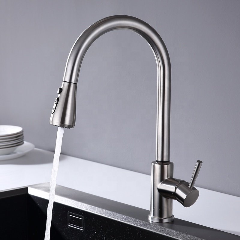 Modern Contemporary Kitchen Faucet Stainless Steel with Chrome Touch Control Extension Hose Polished Brass Graphic Design Tap