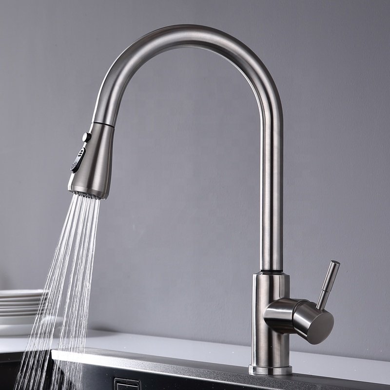 Modern Contemporary Kitchen Faucet Stainless Steel with Chrome Touch Control Extension Hose Polished Brass Graphic Design Tap