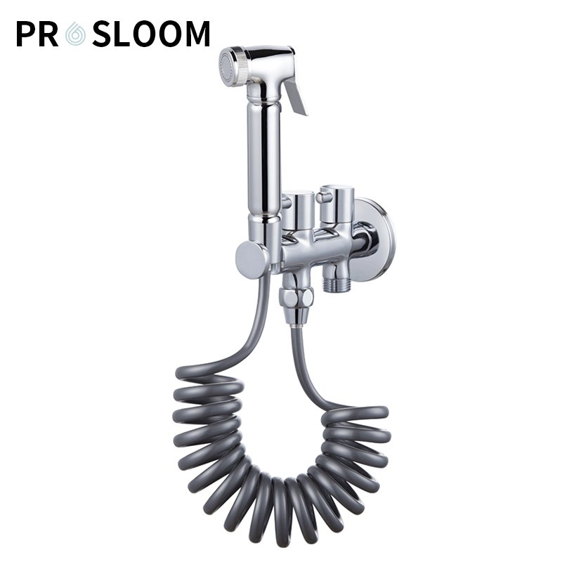 Hot Selling Brass Toilet Bidet Sprayer Double Water Outlet 2 Way Faucet Angle Valve Shower bracket 1/2 *3/8 Mixer Valve