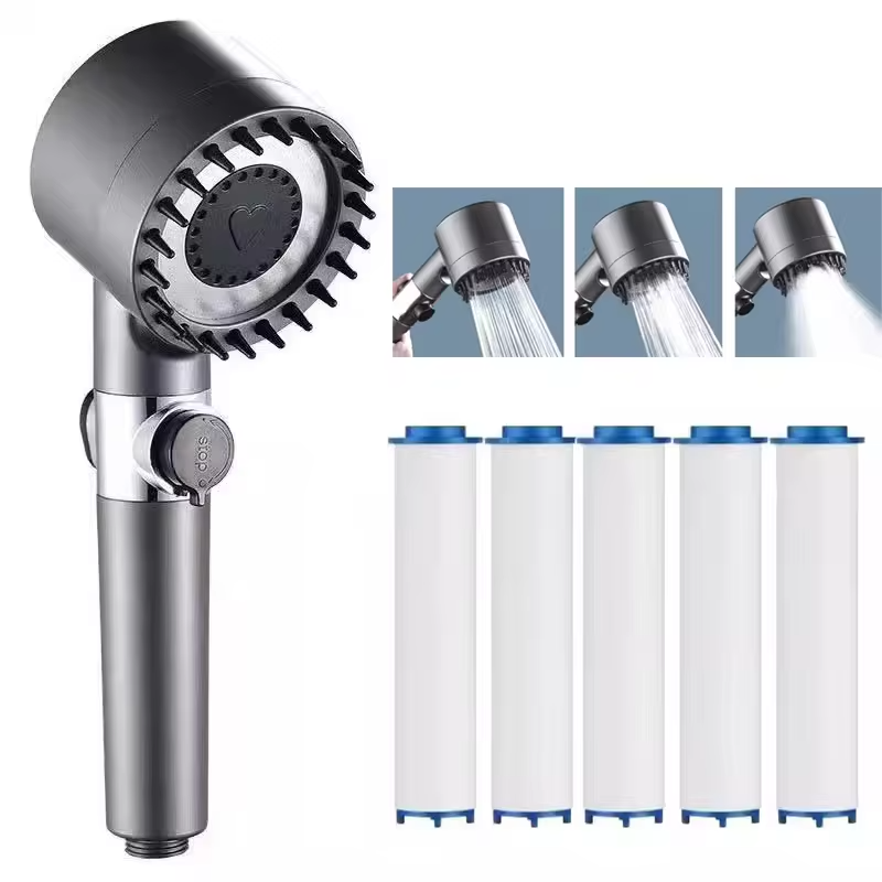 Handheld ABS and Stainless Steel Massage Shower with Switch-On/Off Feature Three Water Flow Modes Switchable Spray Function