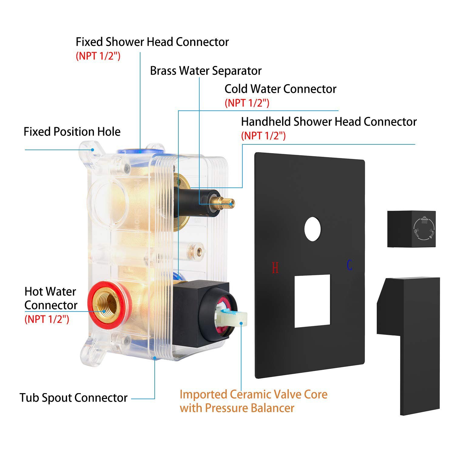 10 inches High Pressure Rain Shower With Handheld Spray Matte Black Contain Shower Valve And Trim Kit
