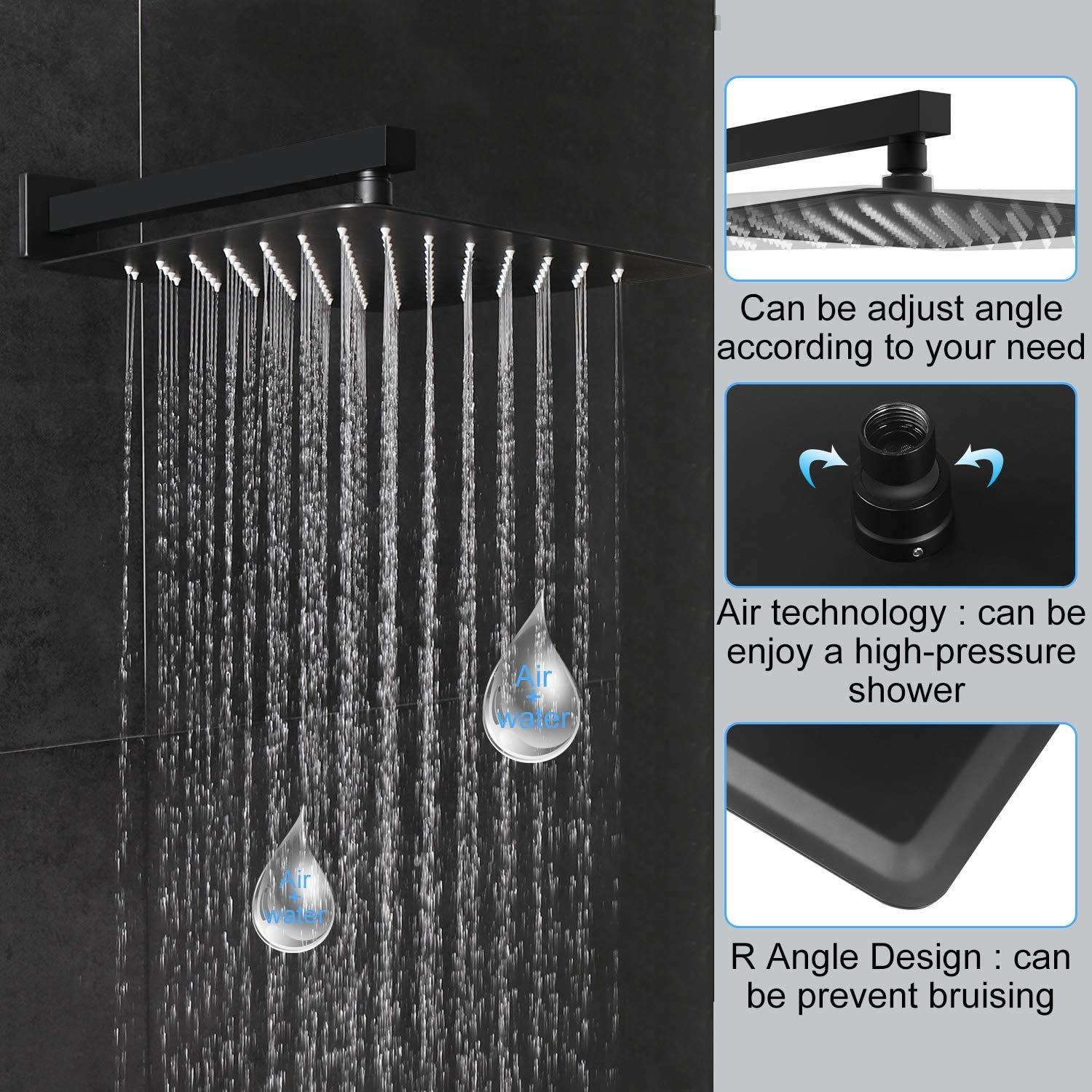 10 inches High Pressure Rain Shower With Handheld Spray Matte Black Contain Shower Valve And Trim Kit