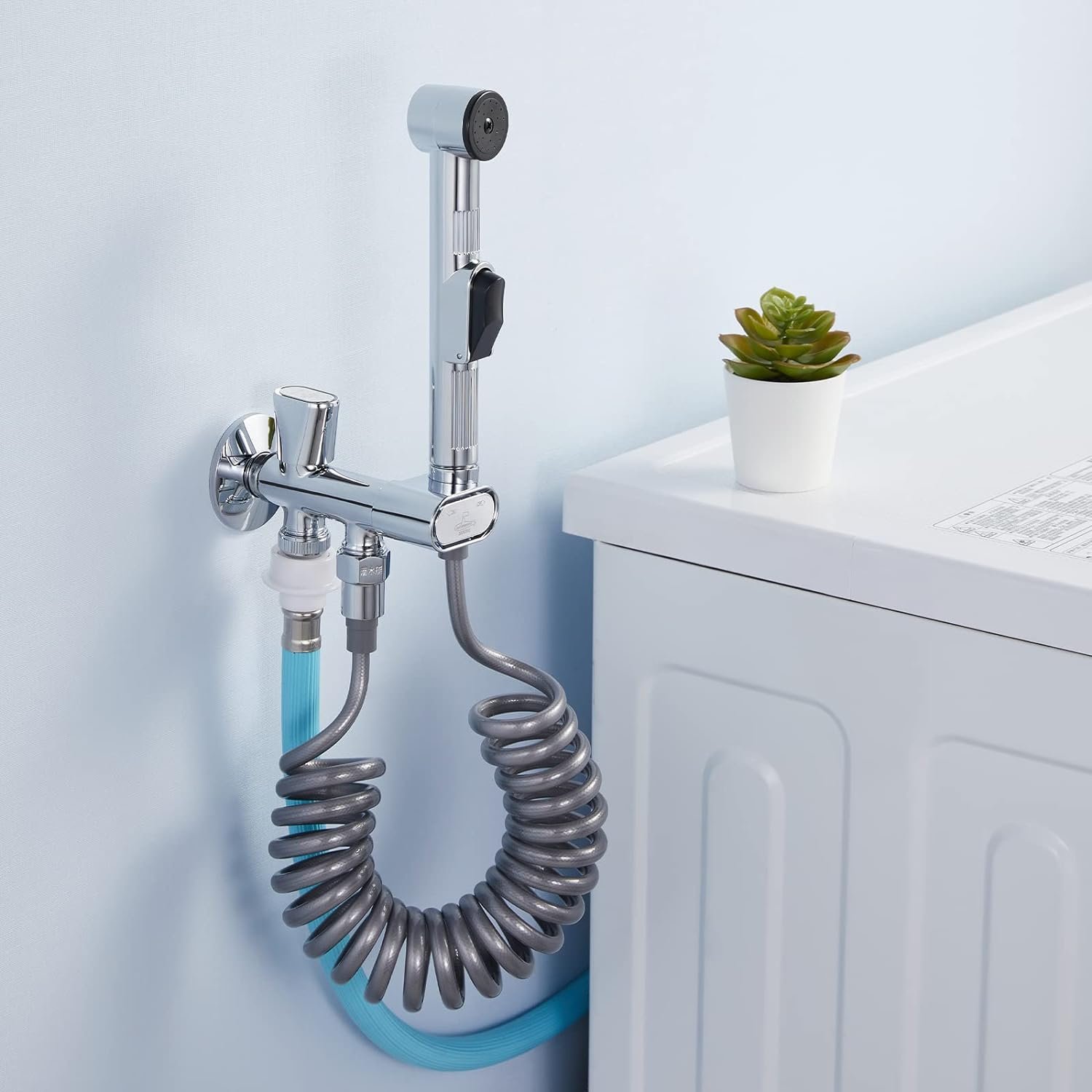 Handheld Bidet Sprayer with G1/2 Caliber One-in Two-Out Diverter Valve, Auto Shrink Bidet Hose