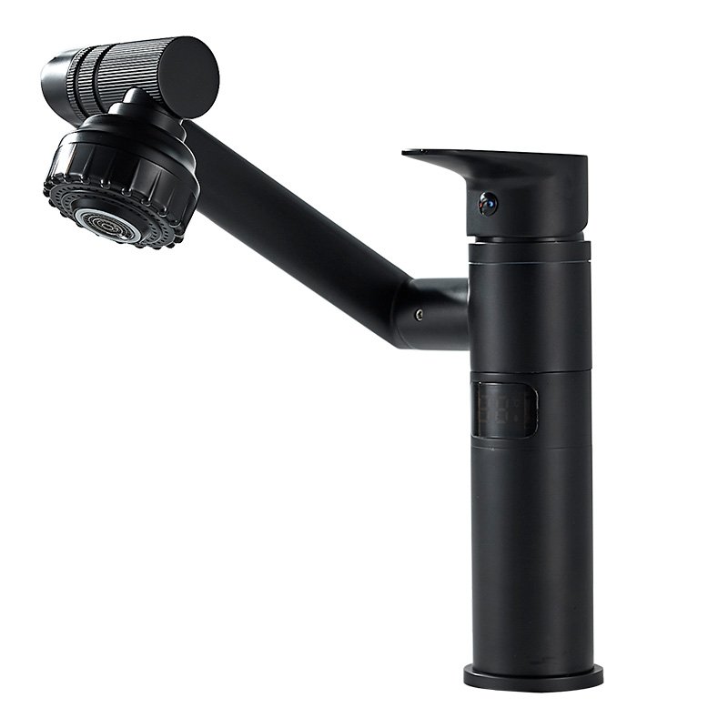 1080° Swivel Brass Water Tap Digital Show Basin Faucet Price Zinc Single Handle Black Bathroom Sink Faucet Hot and Cold Taps