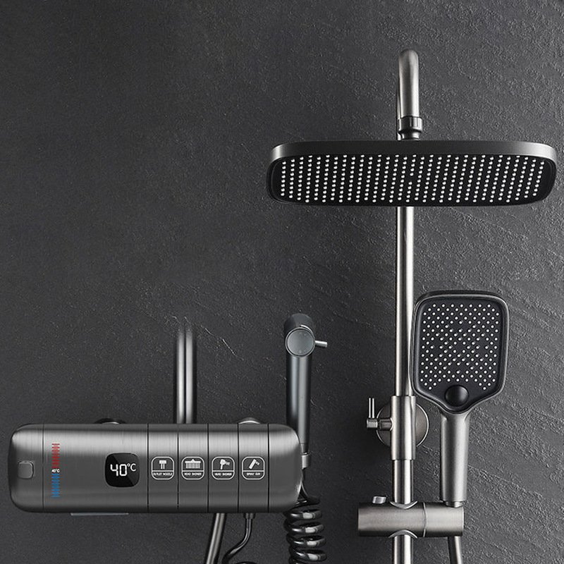 Gun gray shower suit constant temperature bathroom bathroom household copper piano button shower shower full Wholesale
