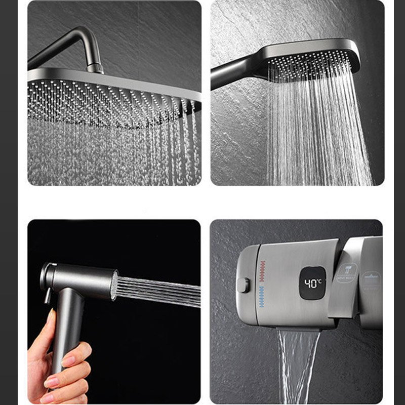 Gun gray shower suit constant temperature bathroom bathroom household copper piano button shower shower full Wholesale