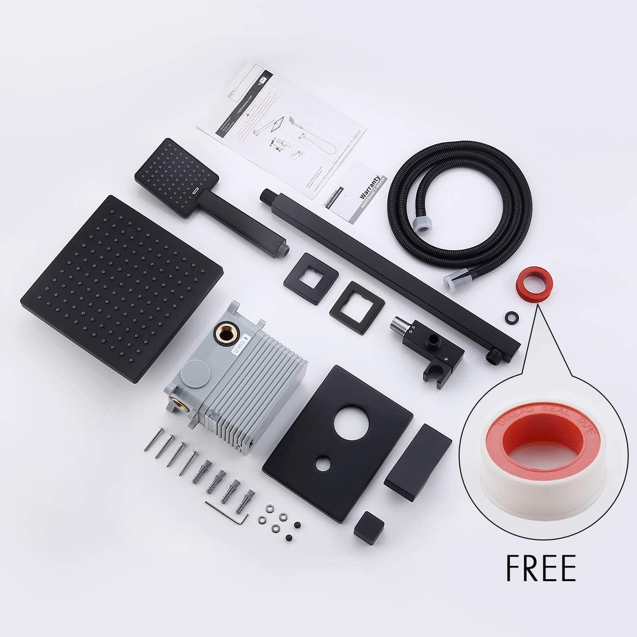 Aquacubic cUPC Shower System Valve and Trim Kit Matte Black Faucet Set Rain Shower Head with Handheld Shower Faucet
