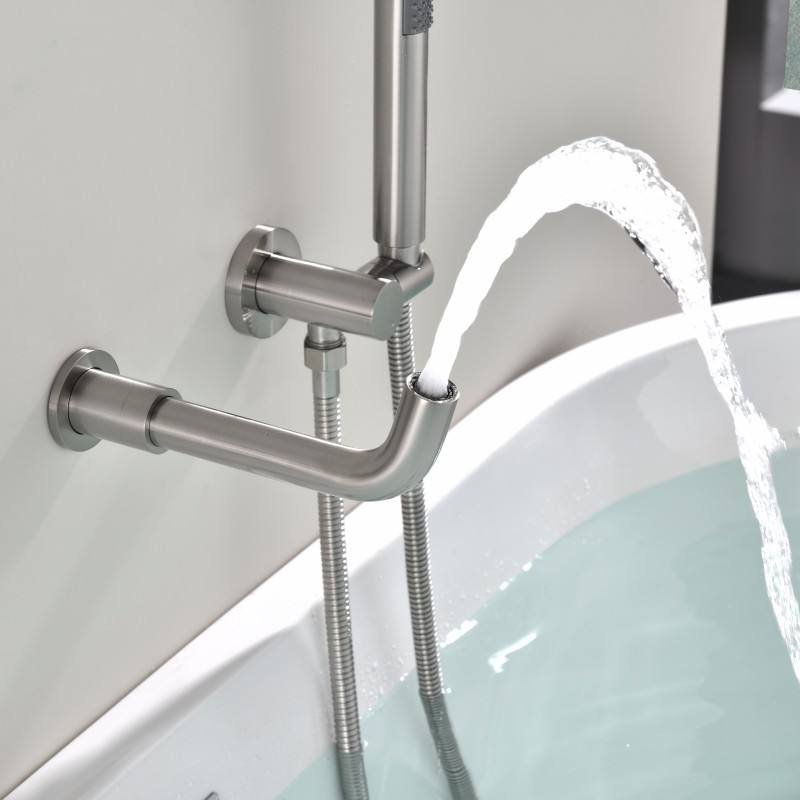 Modern Dual Handle Wall Mounted Brass Bath Tub Faucet Brushed Nickel Rain Soft Spray Ceramic Valve Bathroom Bathtub Shower Tap