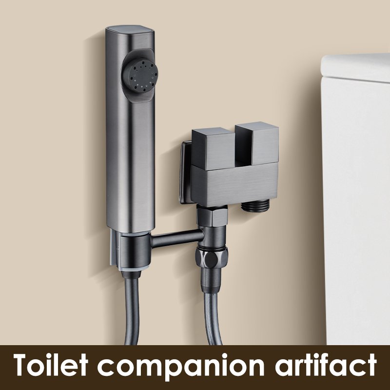 Wall Mounted Toliet Bidet Faucet Spray Black and Chrome Toilet Bidet Spray Gun Brass Double Outlet Angle Valve Bidet Sprayer