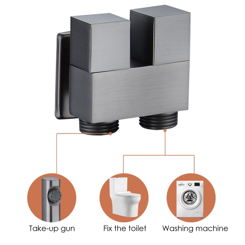 Wall Mounted Toliet Bidet Faucet Spray Black and Chrome Toilet Bidet Spray Gun Brass Double Outlet Angle Valve Bidet Sprayer