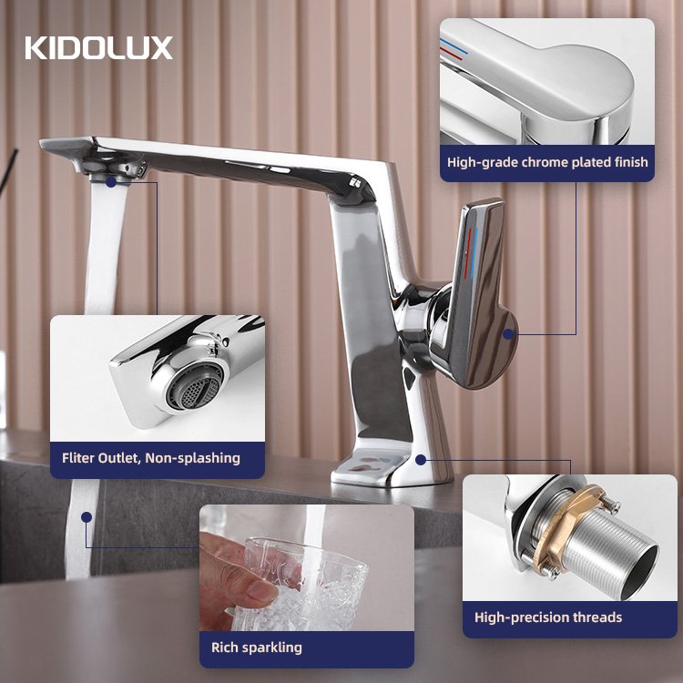Kidolux Luxury Chrome Plated Single Hole Hot And Cold Water Mixer Bathroom One Handle Basin Faucet For Hotel Apartment