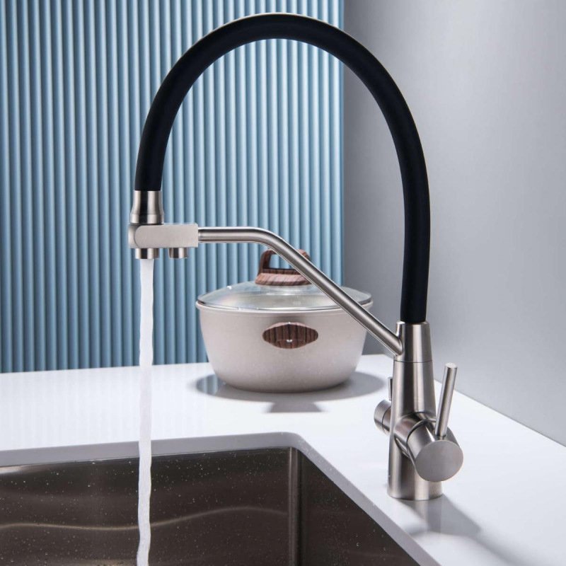 Modern Kitchen Faucet with Large Swivel Angle Brass Pull out Tap Deck Mounted Ceramic Valve Core Pure Water Filter Mixer