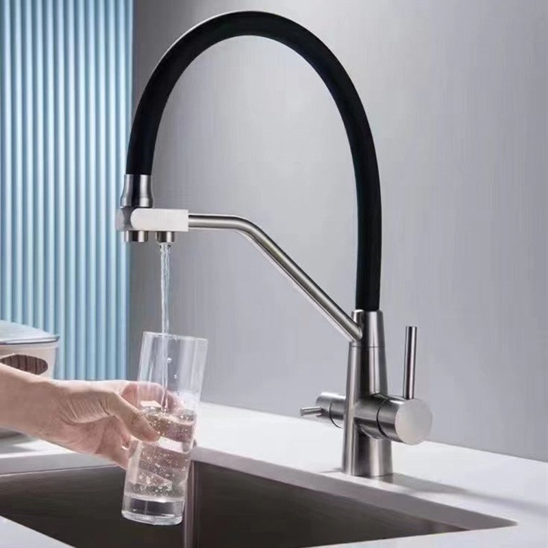 Modern Kitchen Faucet with Large Swivel Angle Brass Pull out Tap Deck Mounted Ceramic Valve Core Pure Water Filter Mixer