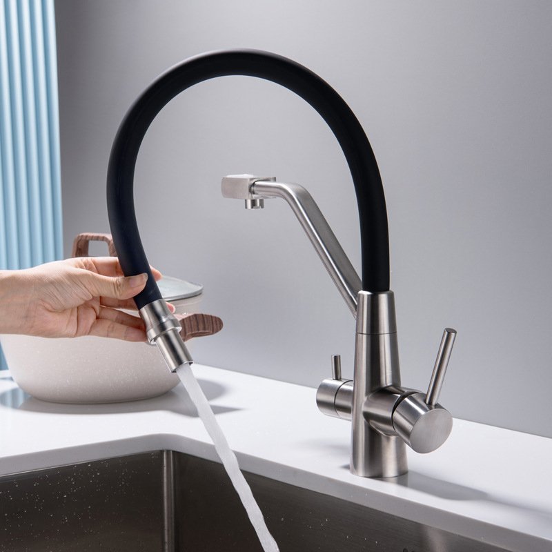 Modern Kitchen Faucet with Large Swivel Angle Brass Pull out Tap Deck Mounted Ceramic Valve Core Pure Water Filter Mixer