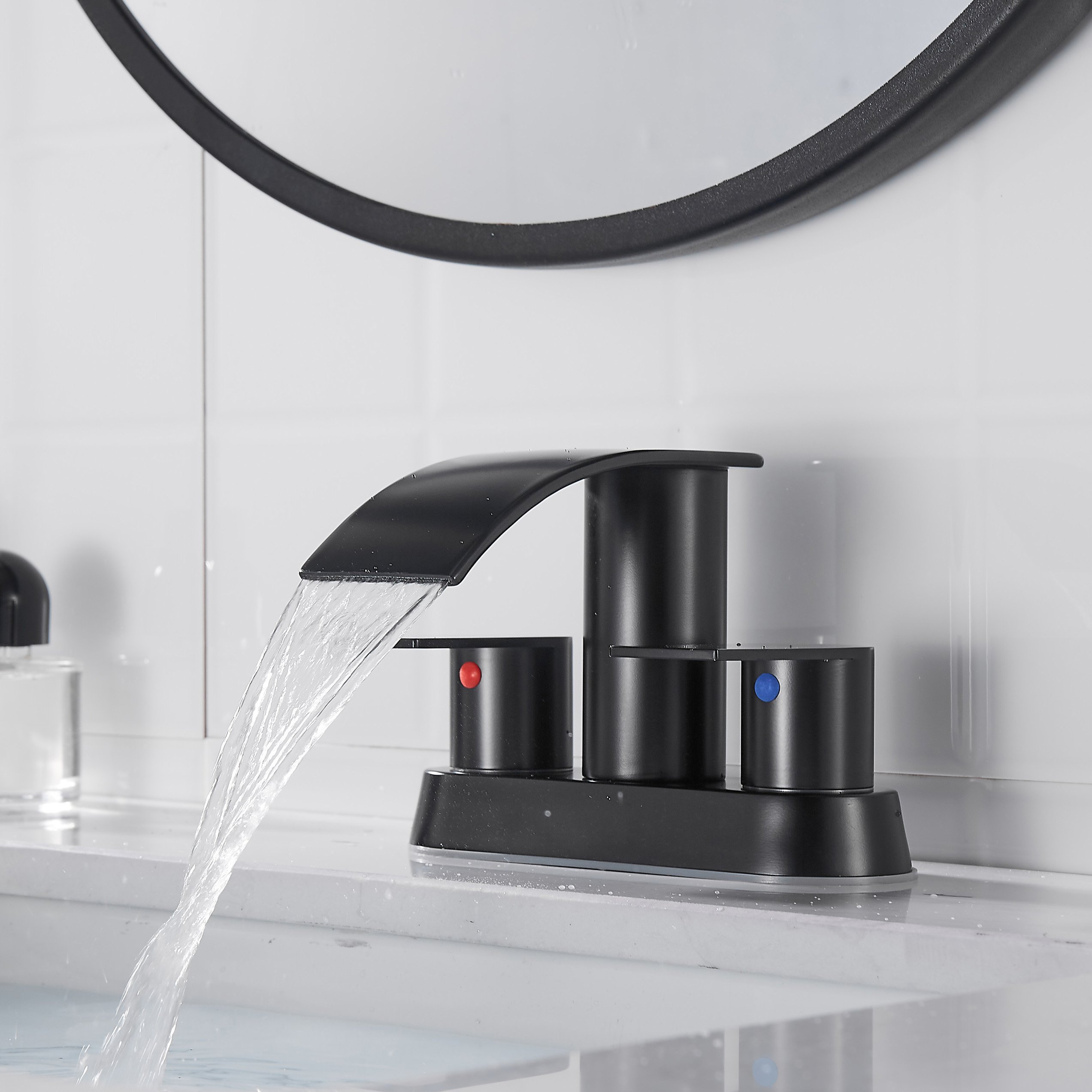 Wholesale Modern Double-Handle Black Vanity Basin Mixer Faucet Customizable Plastic Waterfall Processing Bathroom Sink 5151