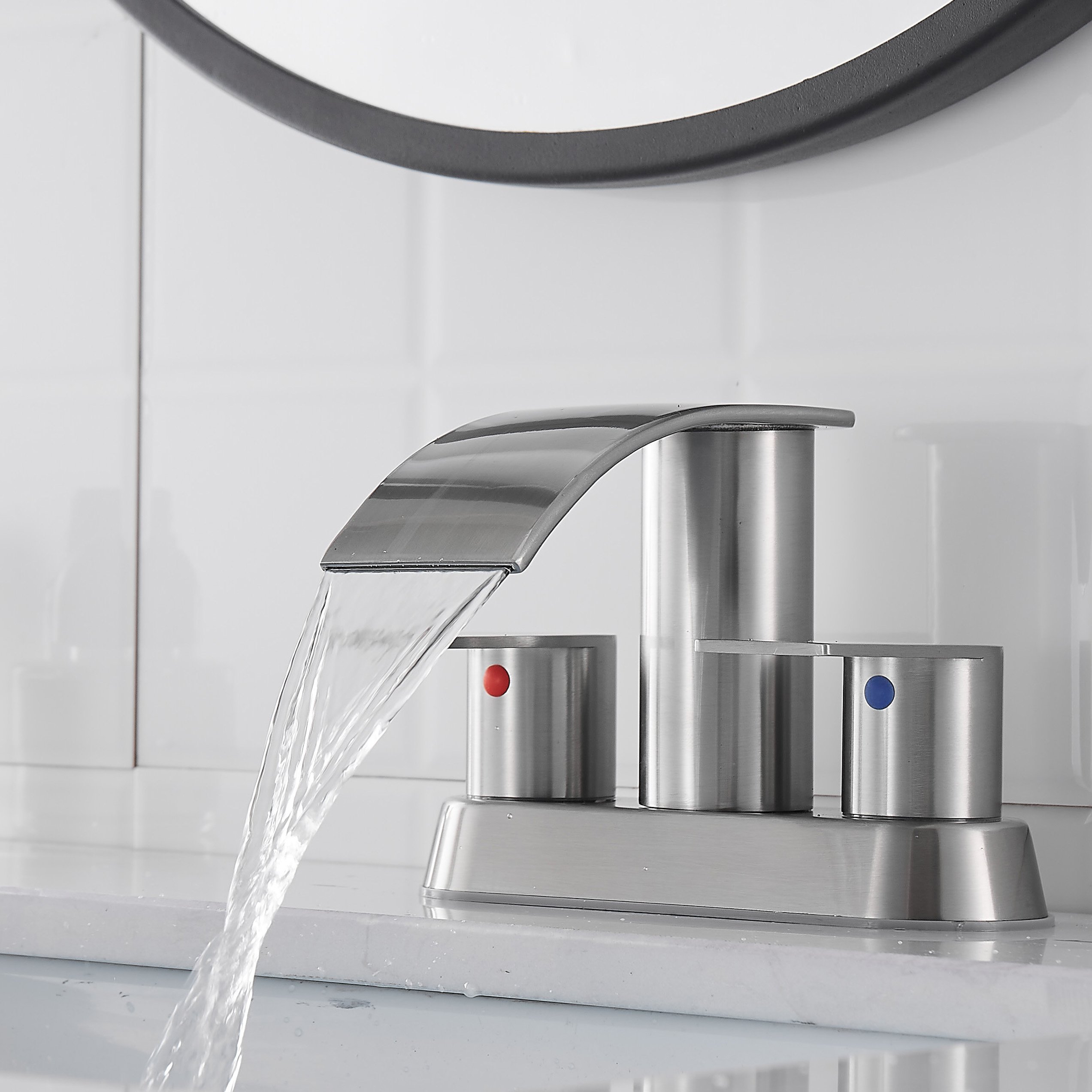 Wholesale Modern Double-Handle Black Vanity Basin Mixer Faucet Customizable Plastic Waterfall Processing Bathroom Sink 5151