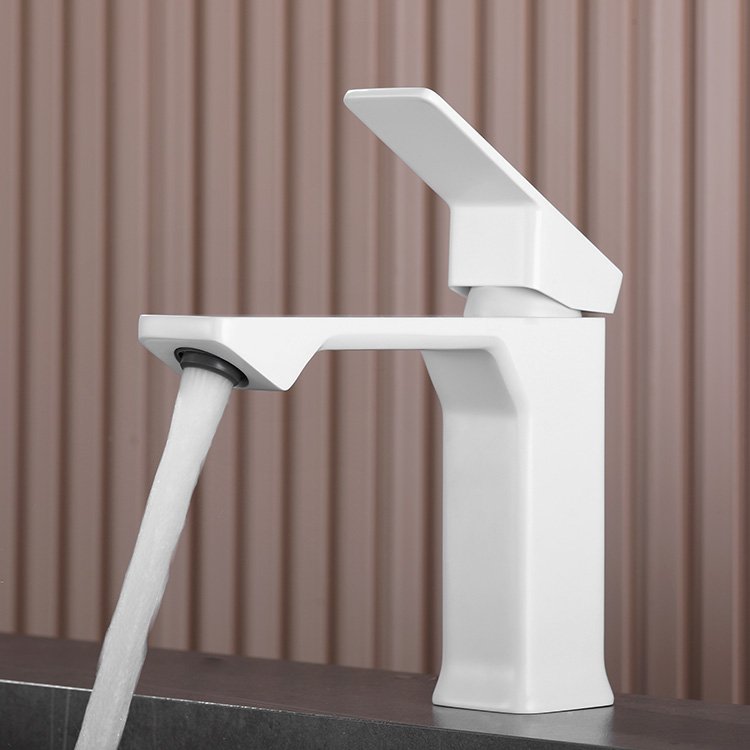 Kidolux Luxury Matt White Copper Brass Faucet For Bathroom Basin Wash Basin Faucet Basin Mixer Faucet with Filter Outlet