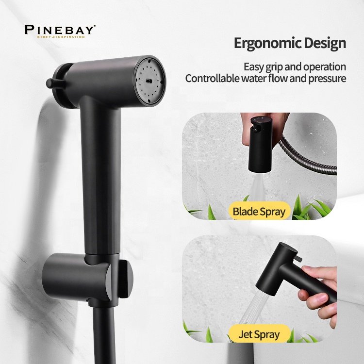 PINEBAY Black Plastic Handheld Bidet Toilet Sprayer Set Self Cleaning Bathroom Handheld Shower Head Sprayer for Toilet