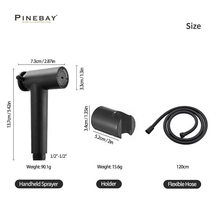 PINEBAY Black Plastic Handheld Bidet Toilet Sprayer Set Self Cleaning Bathroom Handheld Shower Head Sprayer for Toilet