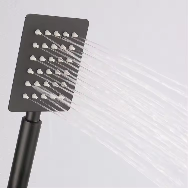 Hotel Bathroom 304 Stainless Steel Square Shower Faucet Set Black Rain Spray Pattern Ceramic Valve Core Single Handle Design
