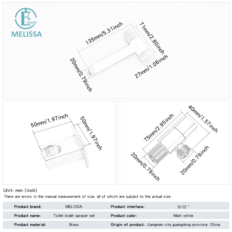 Melissa Modern Brass Bathroom Brushed gay toilet bidet spray shattaf set Handheld shower Angle Valve