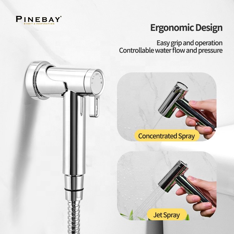 PINEBAY Bathroom Accessory Chrome ABS Plastic Magnetic Handheld Bidet Spray Set Faucet Single Cold Water Toilet Sprayer Bidets