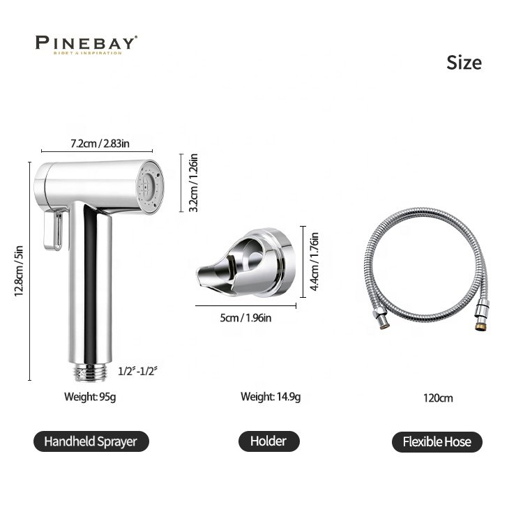 PINEBAY Bathroom Accessory Chrome ABS Plastic Magnetic Handheld Bidet Spray Set Faucet Single Cold Water Toilet Sprayer Bidets