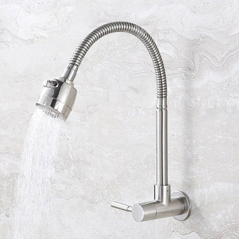 Wall-Mounted Single Cooling Kitchen Faucet with Universal Water Halter Ceramic Valve Core Rotatable Washing Basin Faucet