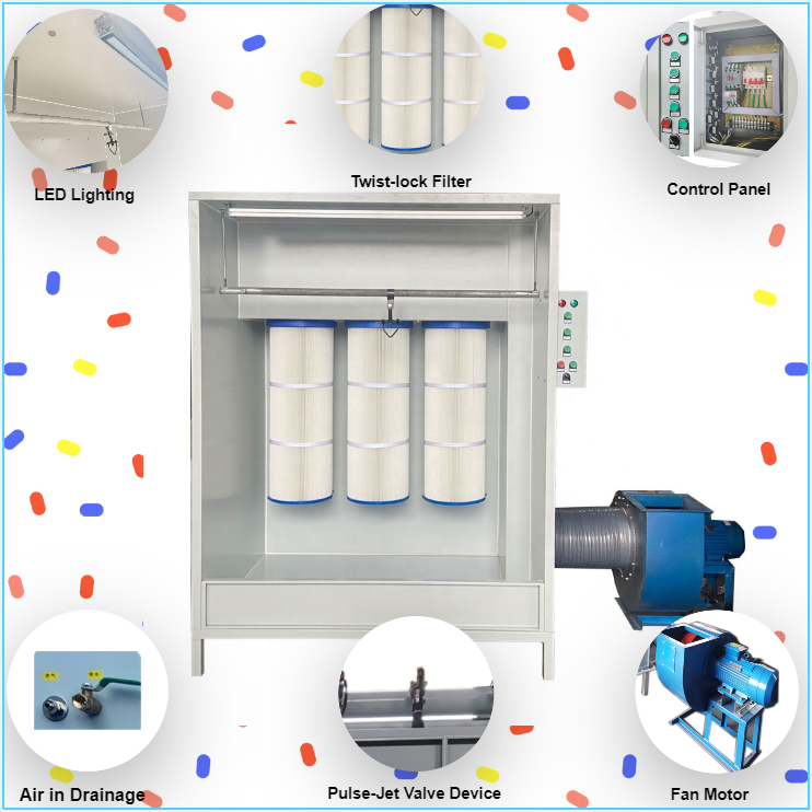 Changhe Industrial Manual Powder Coating Booth with Cartridge Filter Powder Spray Paint Booth Powder Recovery System