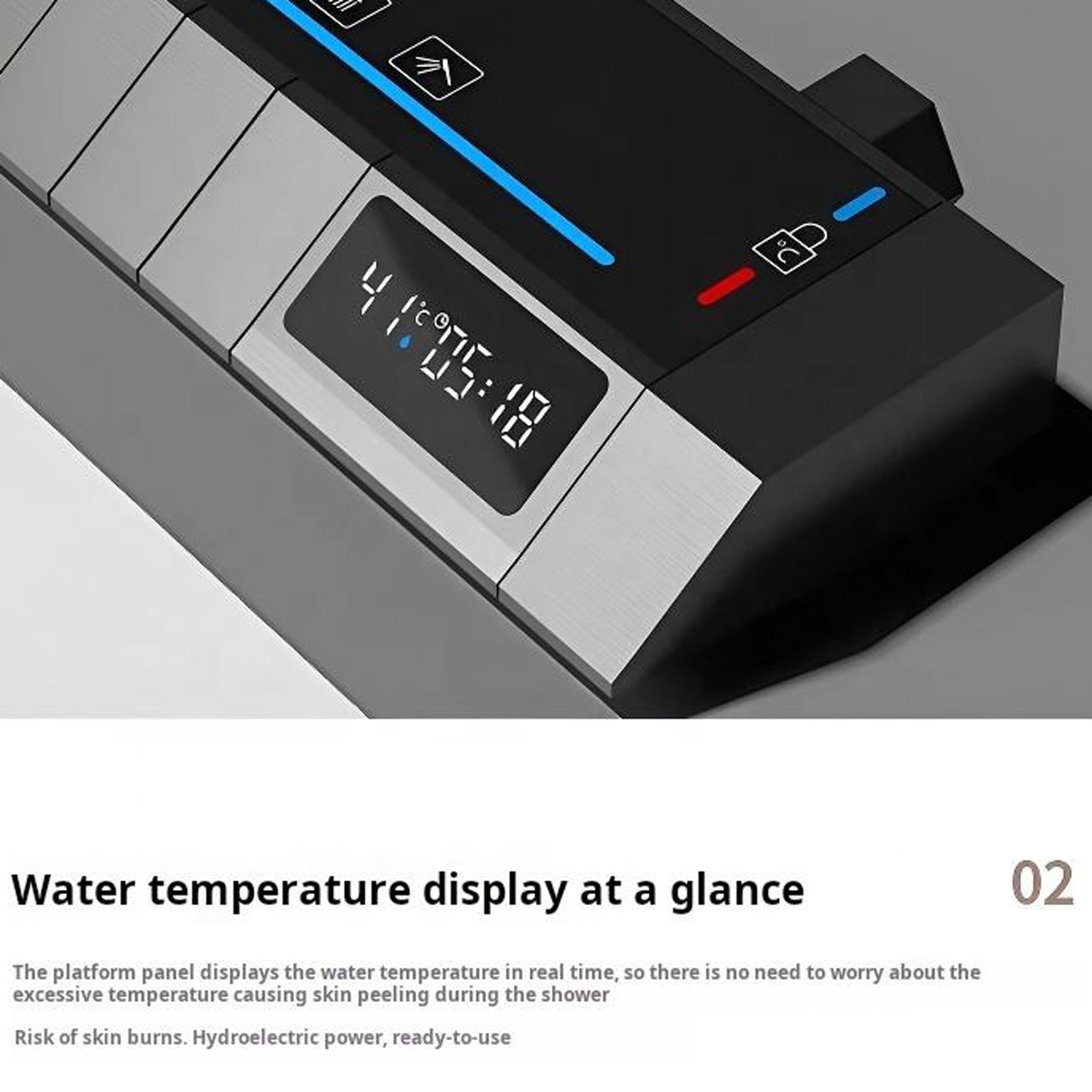 Discount Smart Ambient Light Piano Key Digital Display Bathroom LED Shower Faucet Mixer Set Brass Shower