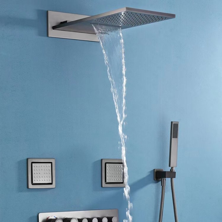 Dual Function Concealed Installation Brass Shower Set Bathroom Ceiling Faucet Rain Jet Massage Soft Spray Ceramic