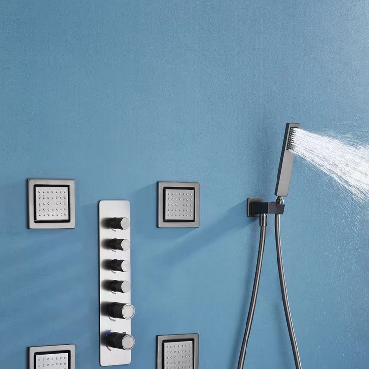 Dual Function Concealed Installation Brass Shower Set Bathroom Ceiling Faucet Rain Jet Massage Soft Spray Ceramic