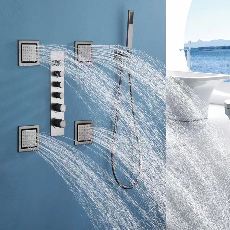 Dual Function Concealed Installation Brass Shower Set Bathroom Ceiling Faucet Rain Jet Massage Soft Spray Ceramic
