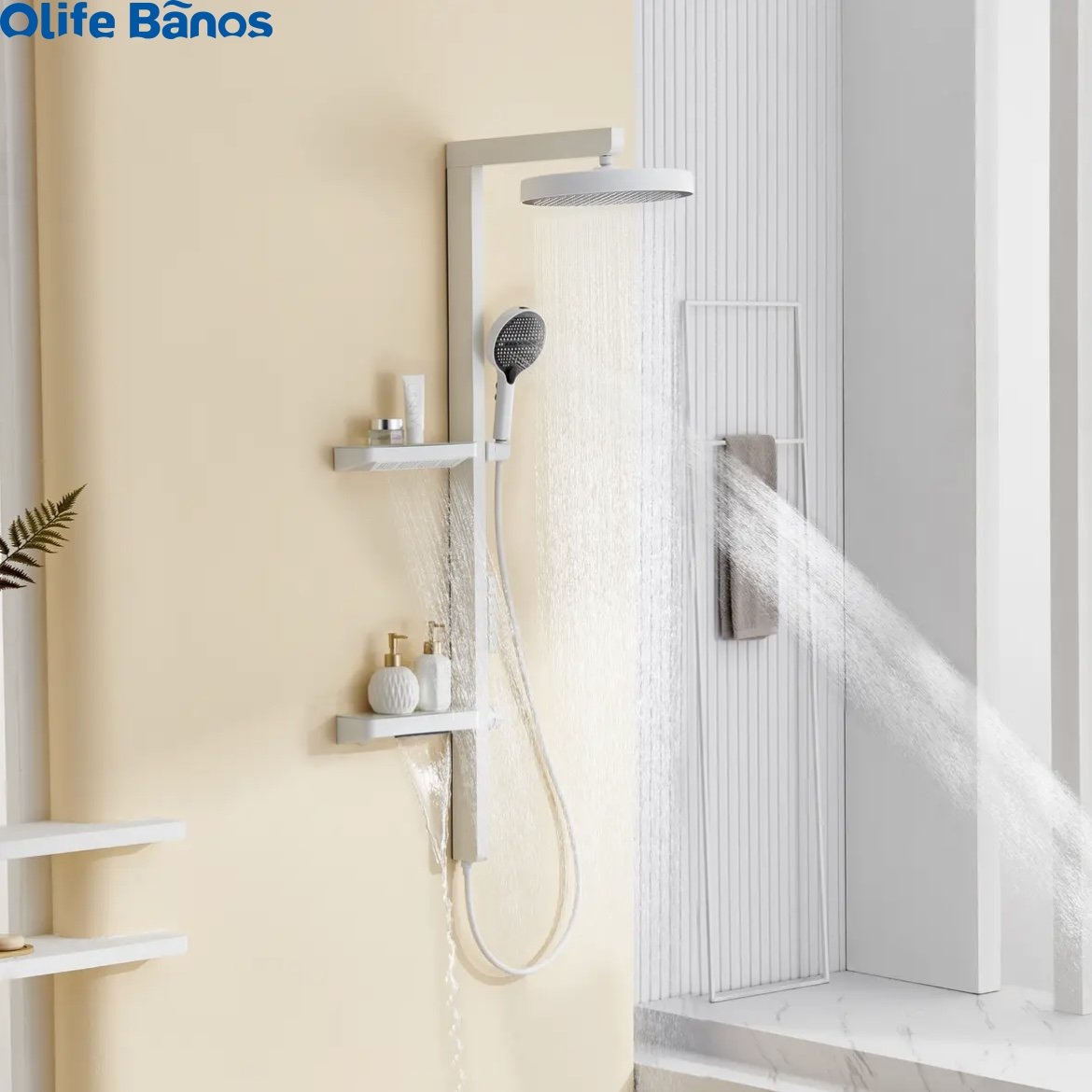 2024 Tiktok Trend Brass Wall Mounted Multifunctional Shower Digital Piano Digital Display Bathroom LED Shower Set With Shelf