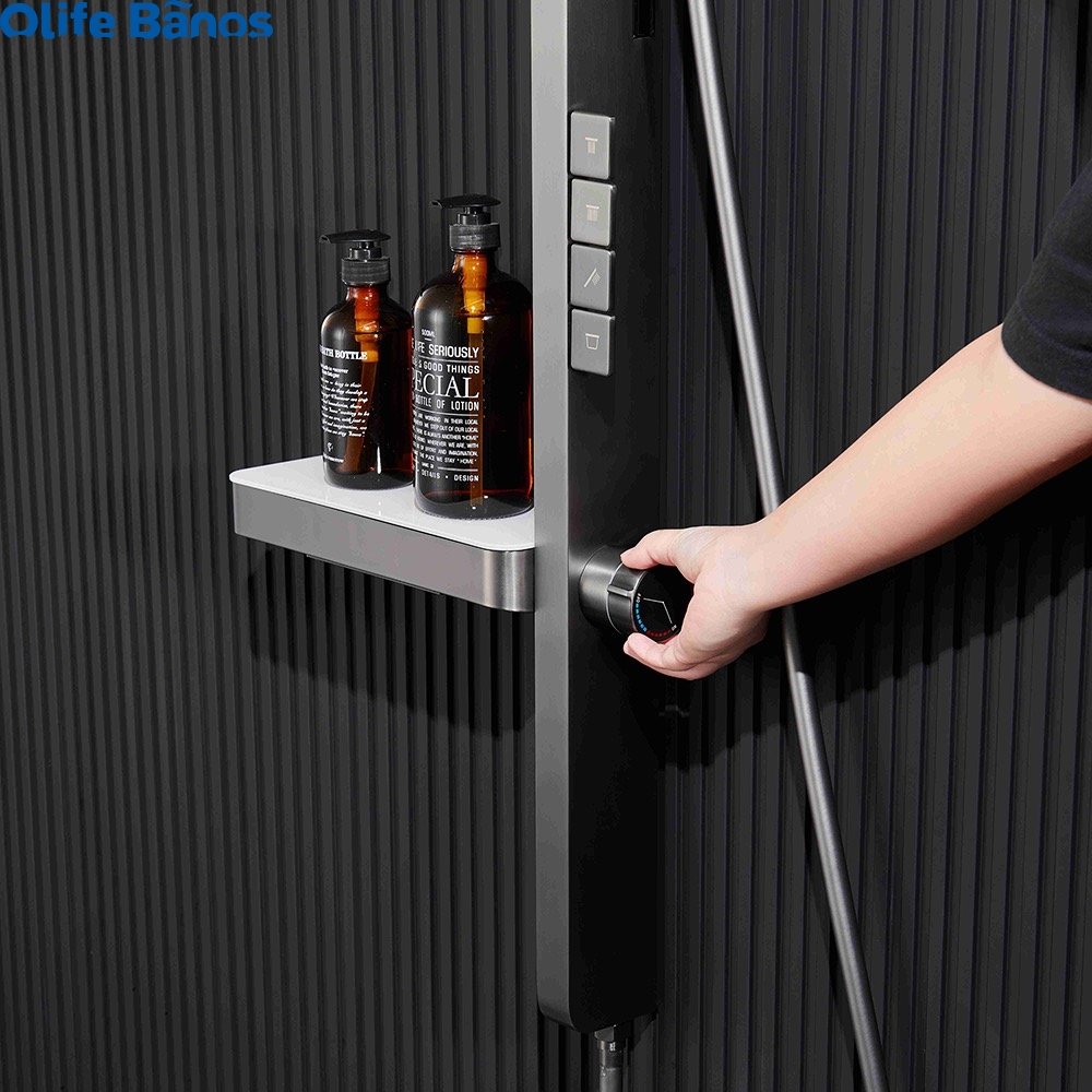 2024 Tiktok Trend Brass Wall Mounted Multifunctional Shower Digital Piano Digital Display Bathroom LED Shower Set With Shelf