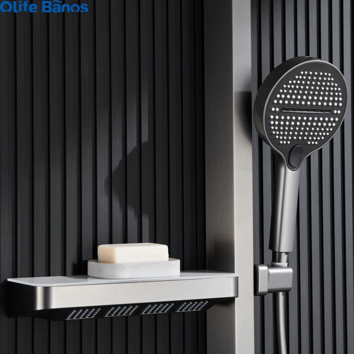 2024 Tiktok Trend Brass Wall Mounted Multifunctional Shower Digital Piano Digital Display Bathroom LED Shower Set With Shelf